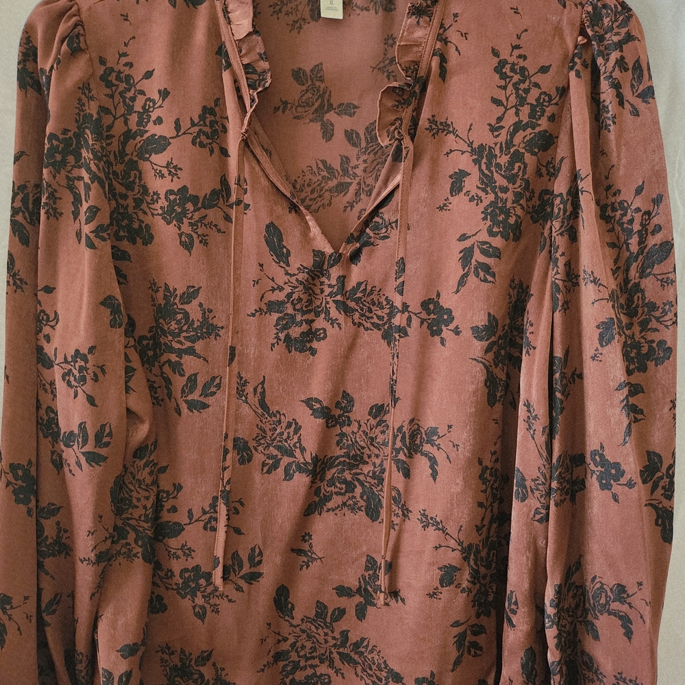 A.N.A Floral Print Blouse in Rust and Black Size XL